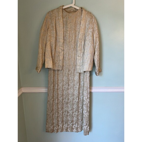 VTG. 1950's Gold  CUSTOM MADE - Brocade Dress And Jacket  Medium - Picture 2 of 6